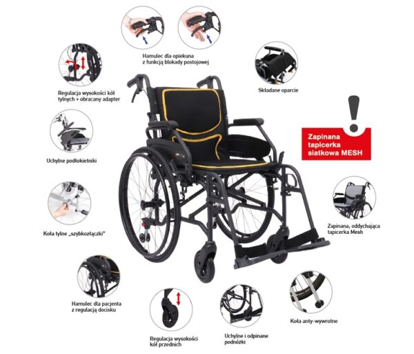 Wózek inwalidzki aluminiowy AR-366 AERO ARmedical